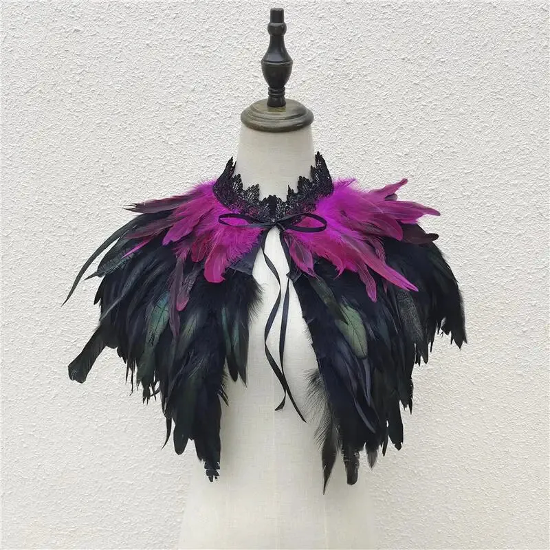 Gothic Feather Shawl Neck Collar Crow Costume Maleficent Cosplay