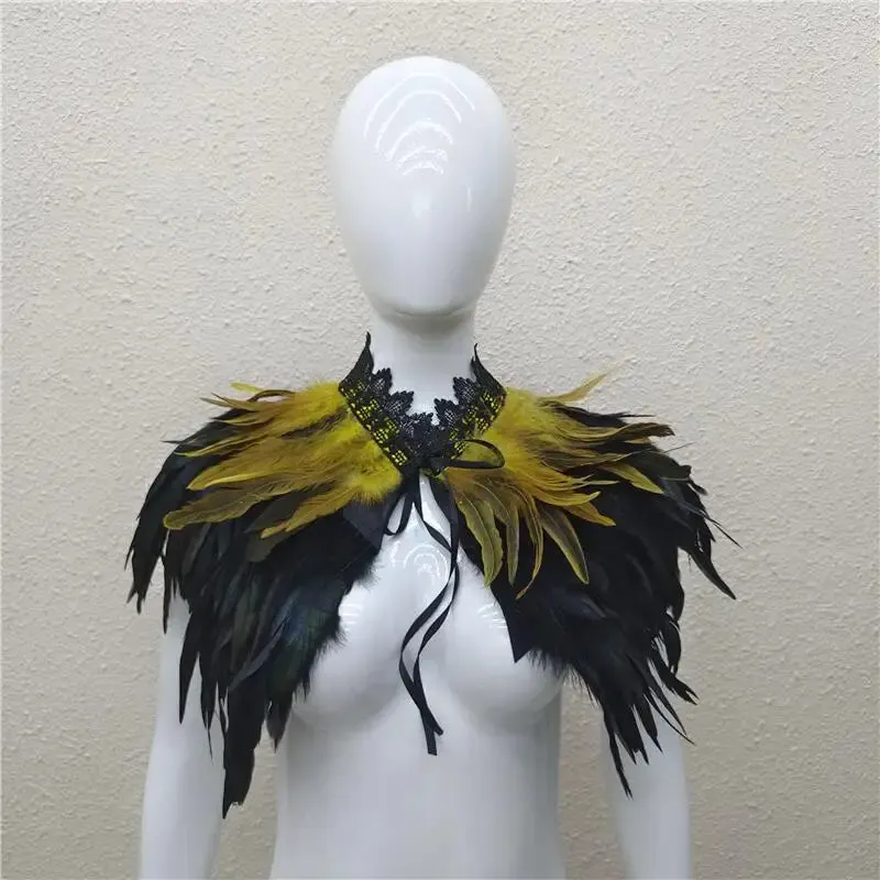 Gothic Feather Shawl Neck Collar Crow Costume Maleficent Cosplay