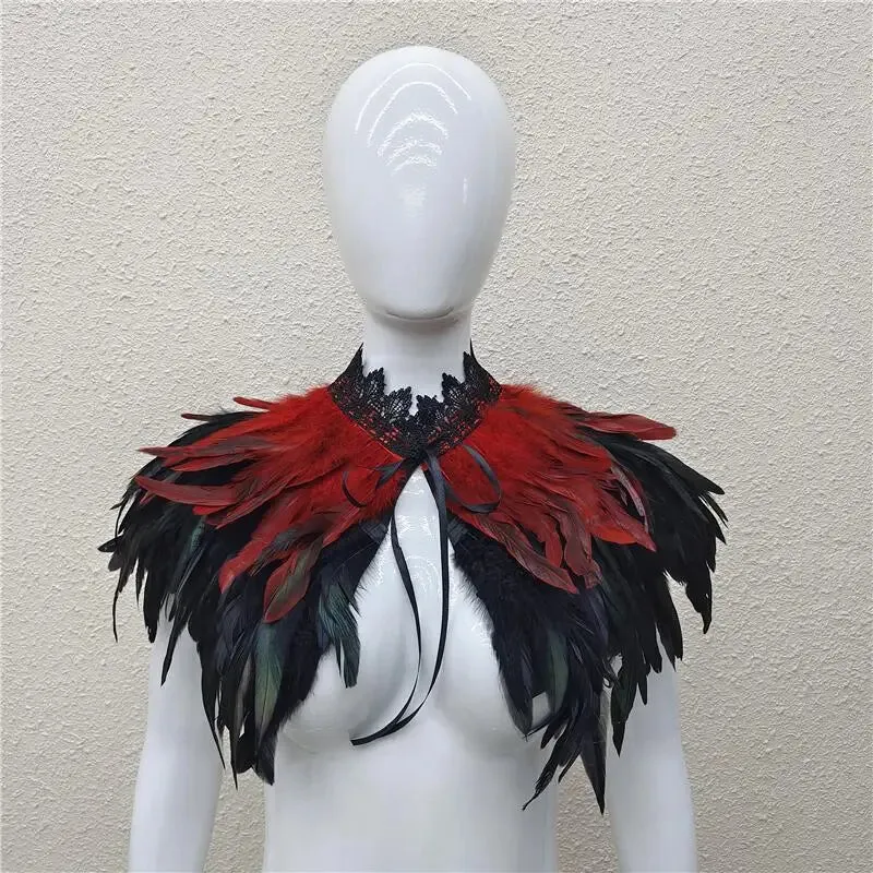 Gothic Feather Shawl Neck Collar Crow Costume Maleficent Cosplay