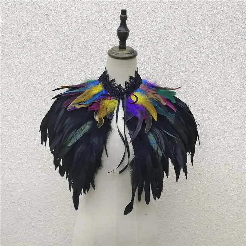 Gothic Feather Shawl Neck Collar Crow Costume Maleficent Cosplay