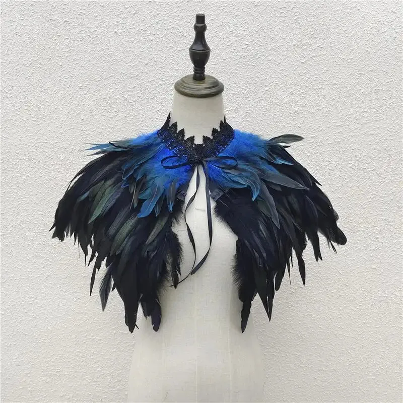 Gothic Feather Shawl Neck Collar Crow Costume Maleficent Cosplay