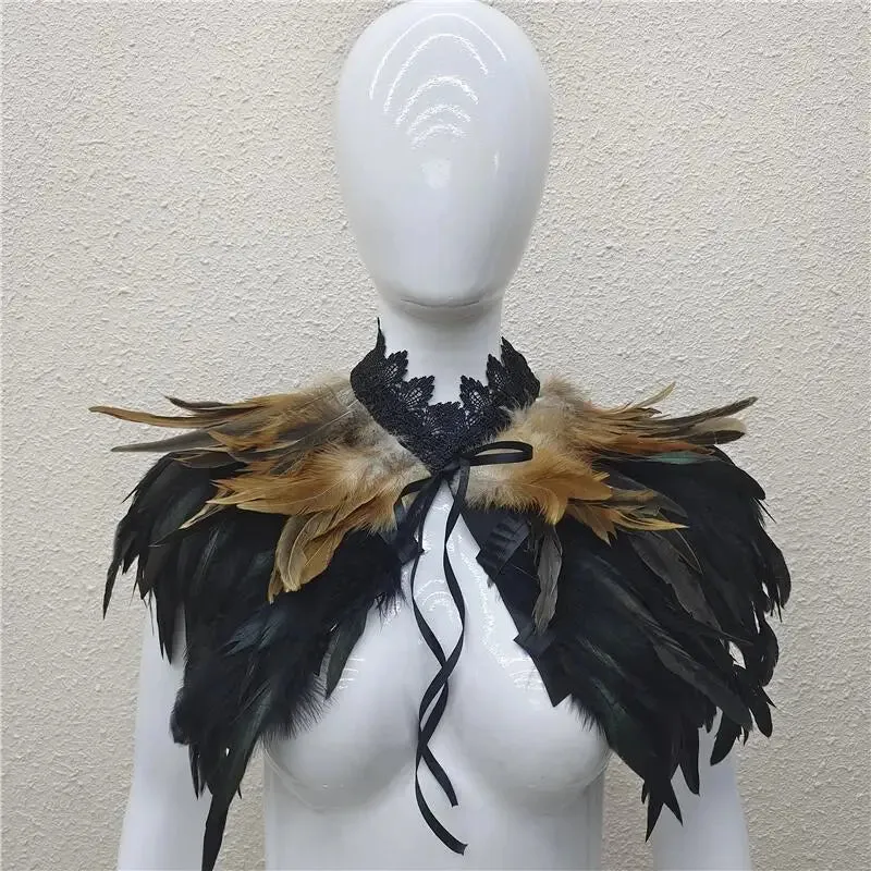 Gothic Feather Shawl Neck Collar Crow Costume Maleficent Cosplay