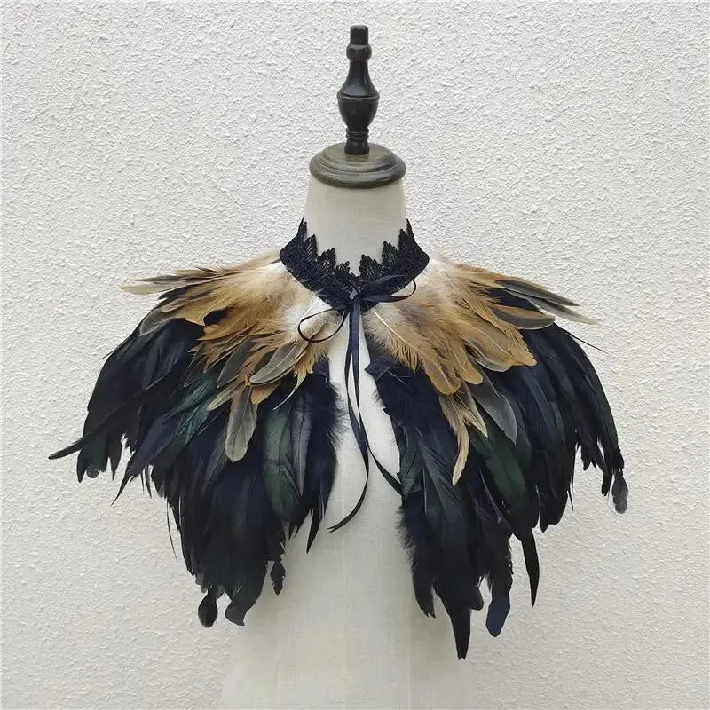 Gothic Feather Shawl Neck Collar Crow Costume Maleficent Cosplay