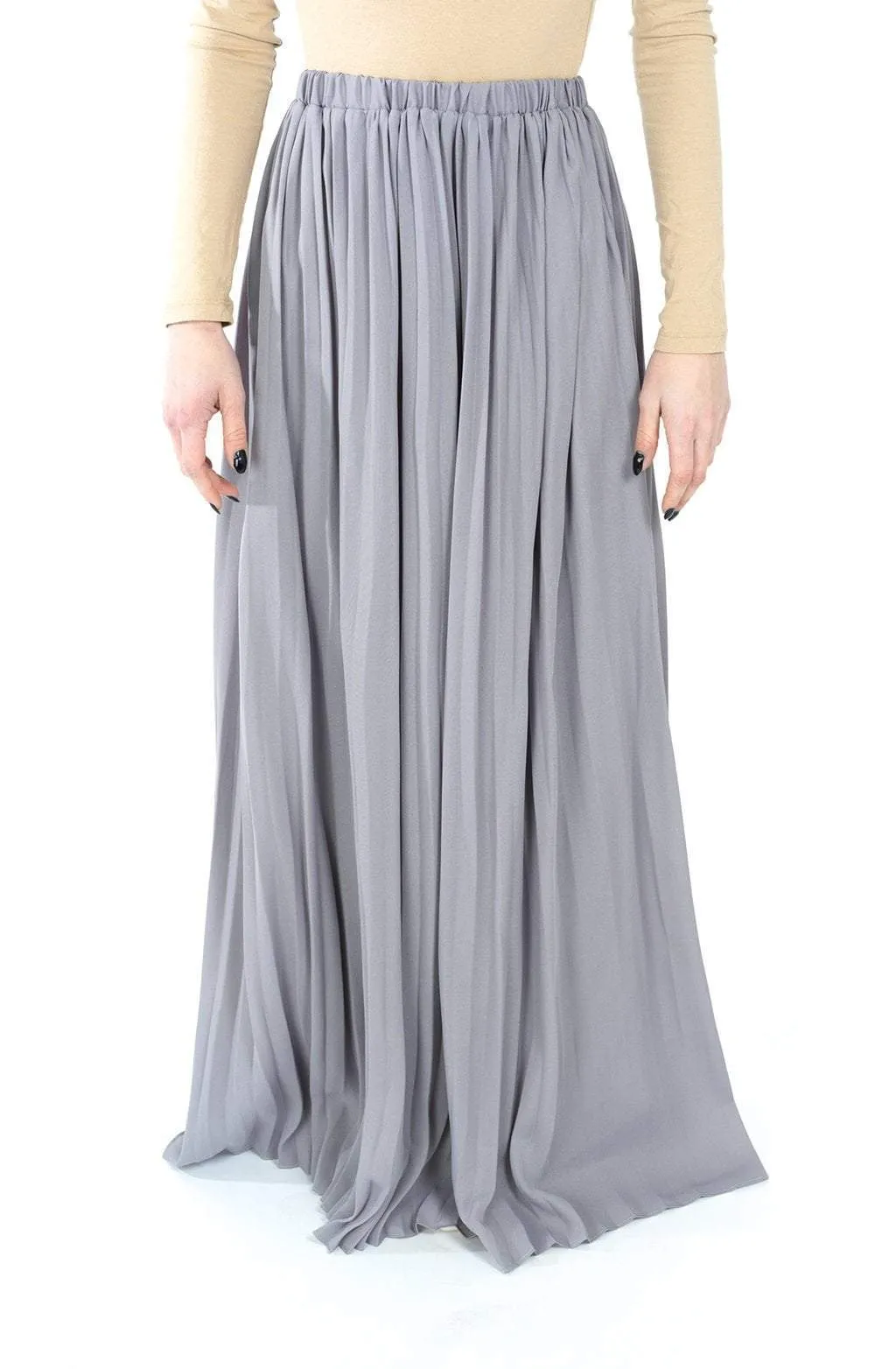 Gray chiffon pleated Maxi Skirt