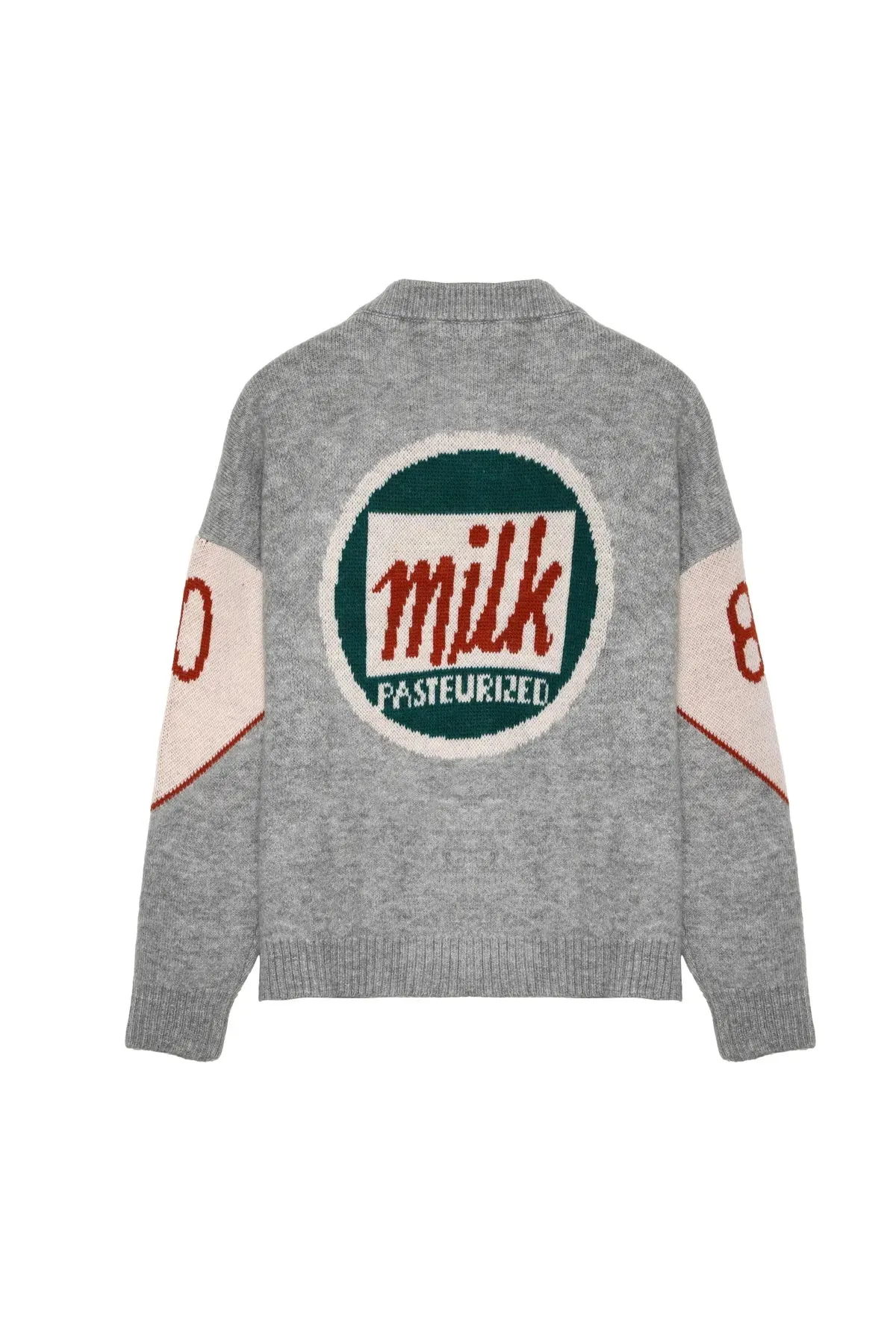 Gray Knitted Cardigan with Colorful Patterned Back Buttons