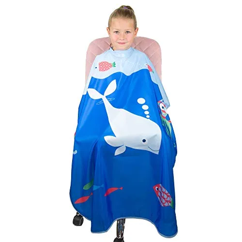 Hair Cutting Cape for Kids - Under The Sea Print - Water Resistant Salon Cape - Snap Closure - Kids Haircut Cape - Barber Cape for Kids - Kids Hair Cape