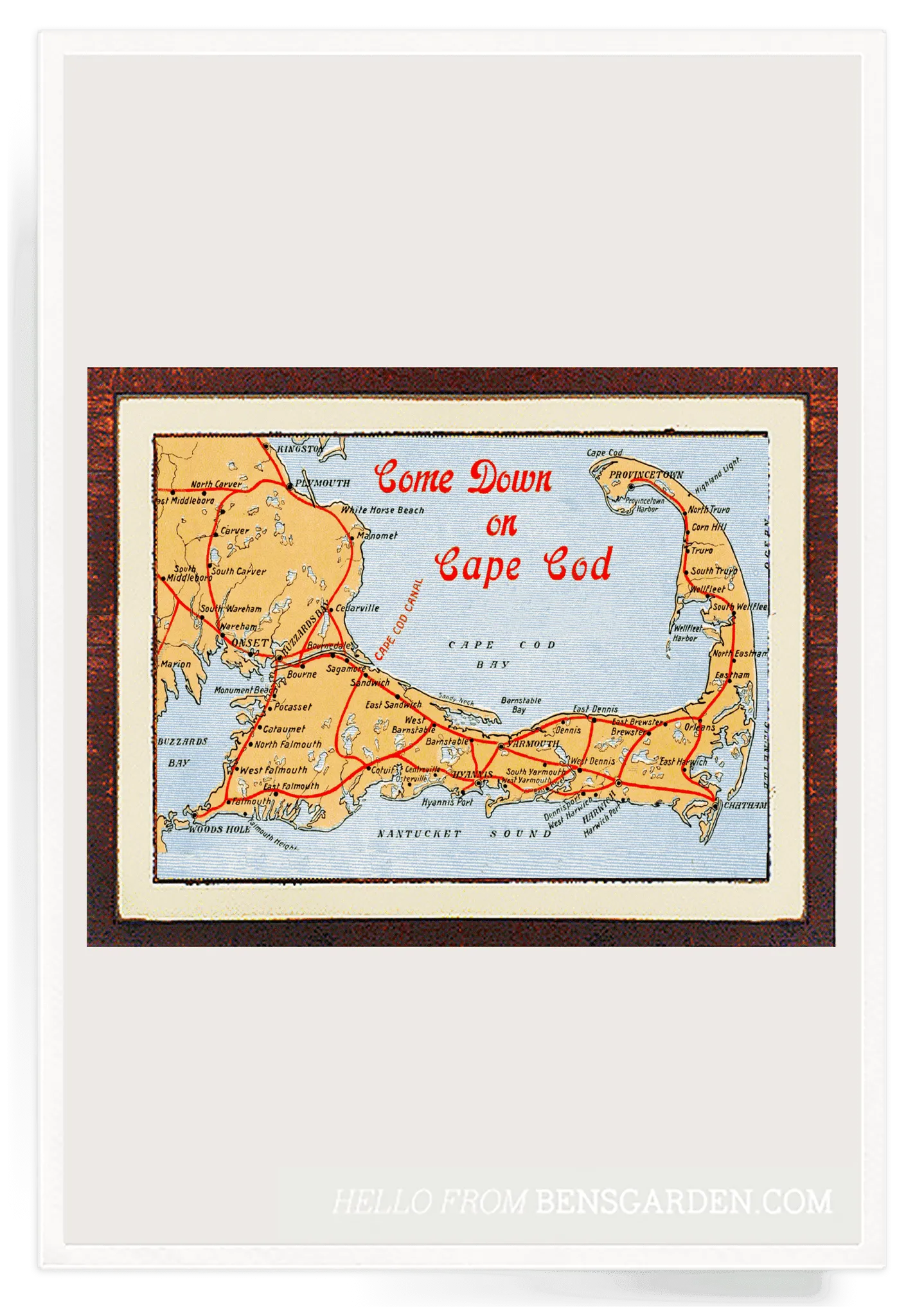 Hand Embellished Vintage Cape Cod Map Framed Artwork