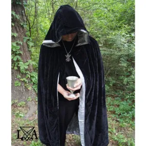 High Quality Velvet and Satin Cloak. Black Velvet lined with Grey Satin