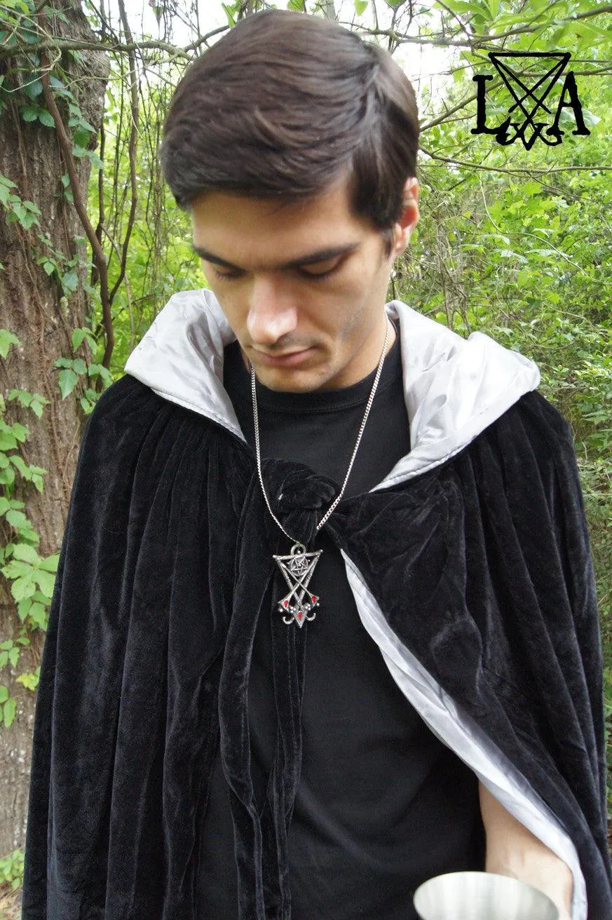 High Quality Velvet and Satin Cloak. Black Velvet lined with Grey Satin