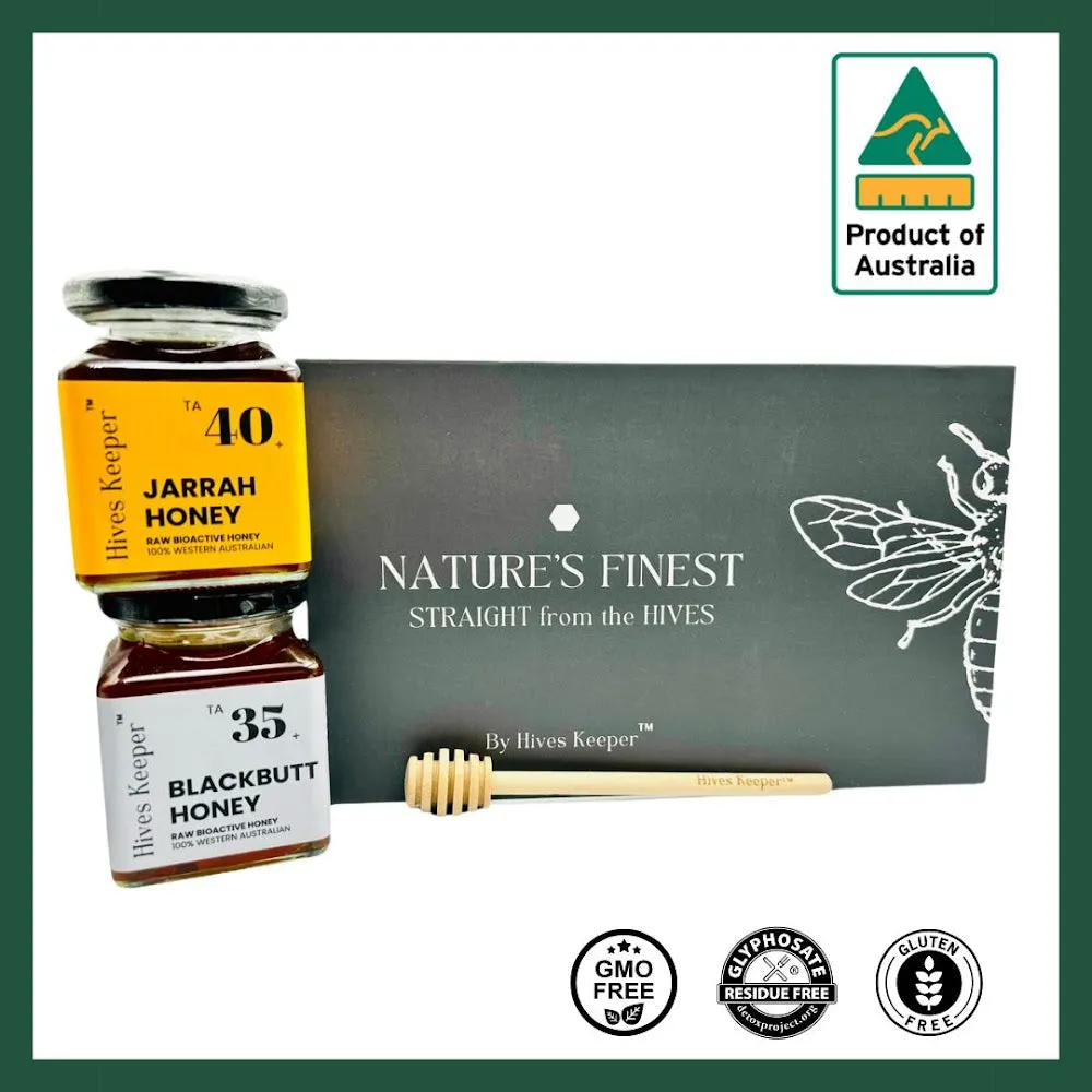 Hives Keeper Australian Honey Christmas Gift Set - Jarrah Active TA40  and Blackbutt Active TA35  (250g x 2)