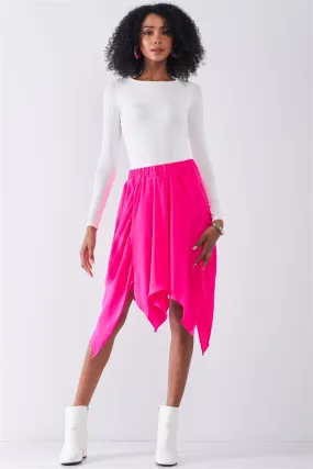 Hot Pink Solid Chiffon High Waist Leafy Midi Skirt /1-1-2