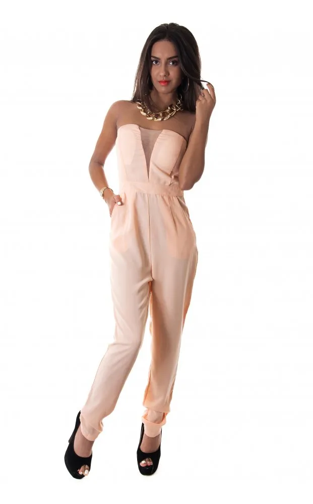In To Deep Nude Chiffon Jumpsuit