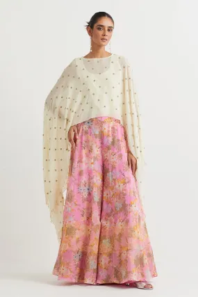 Ivory Embroidered Cape & Printed Sharara Set