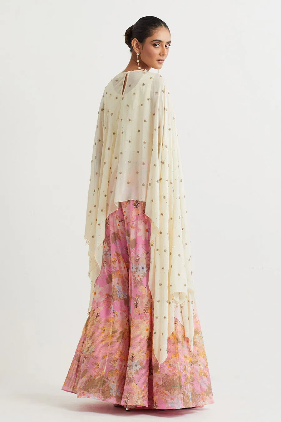 Ivory Embroidered Cape & Printed Sharara Set