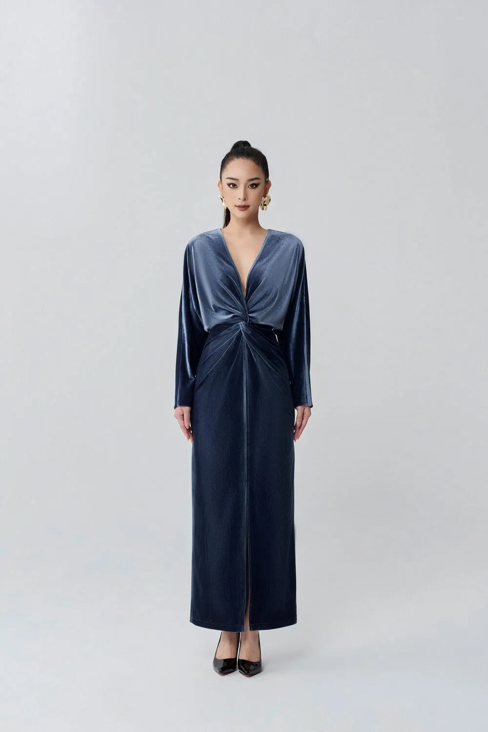Ivy Sarong V-Neck Velvet Midi Dress