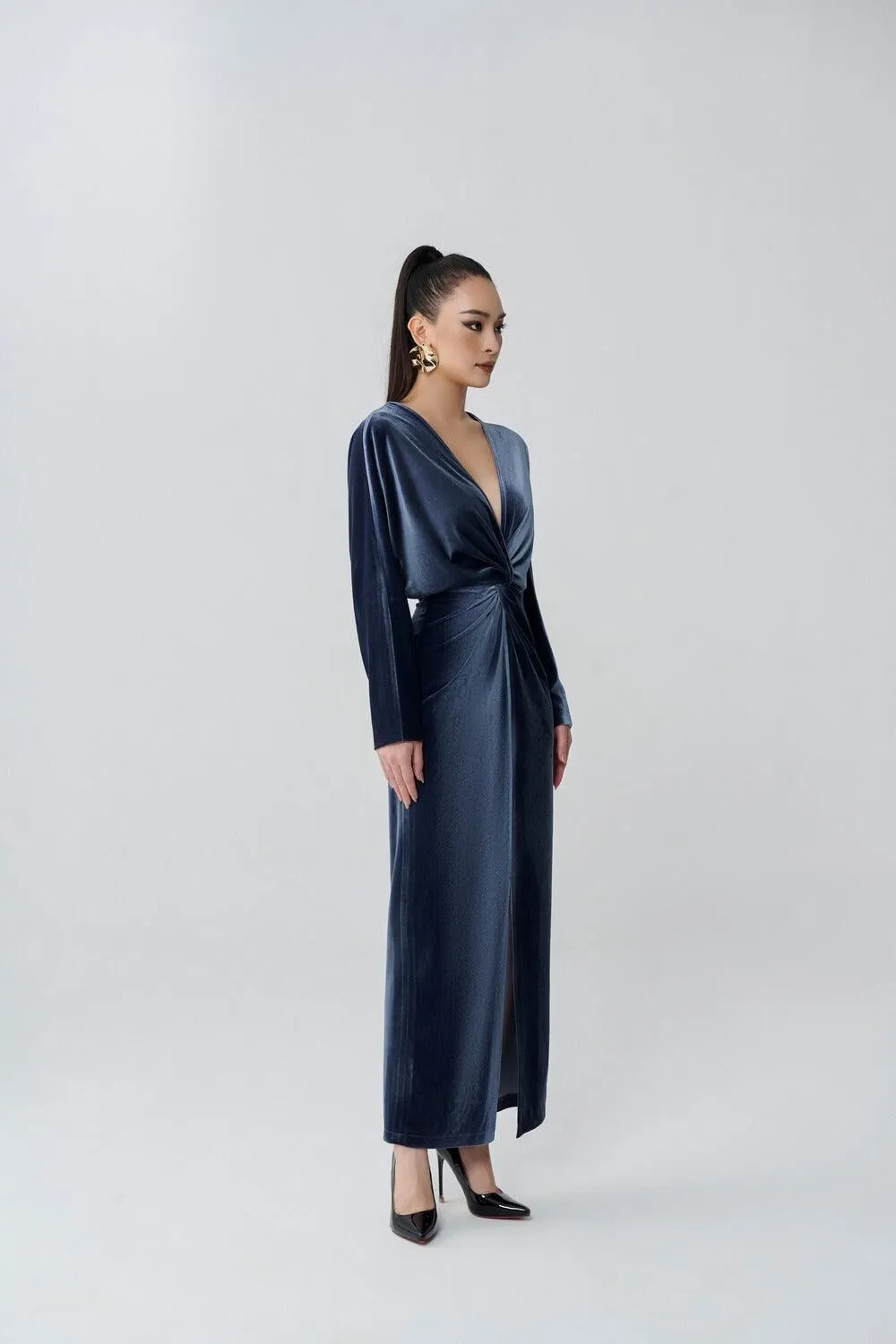 Ivy Sarong V-Neck Velvet Midi Dress