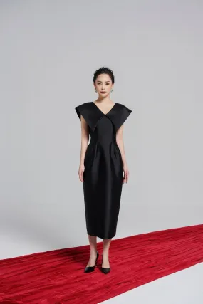 Izzy Pegged Cape Sleeved Taffeta Midi Dress