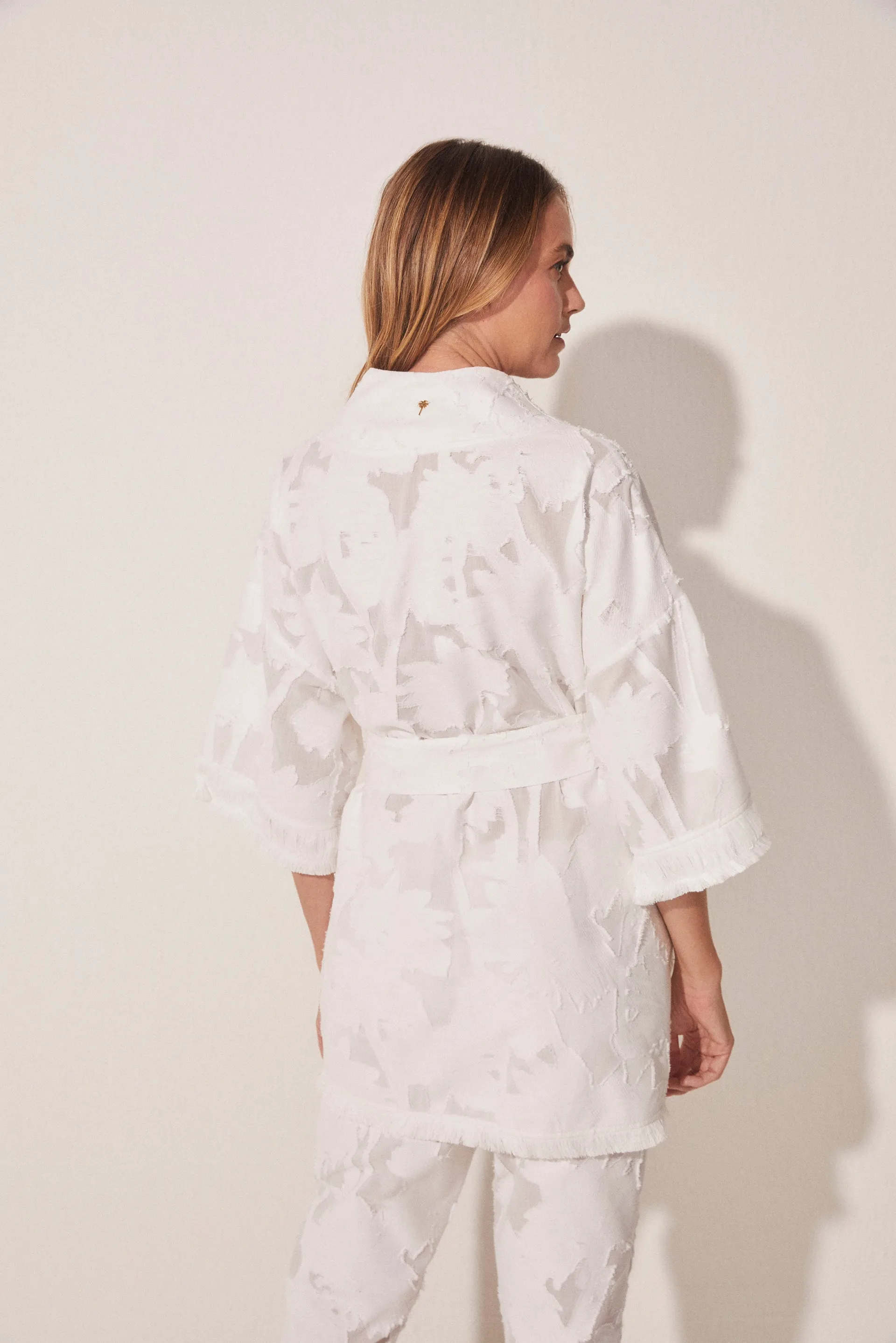 Jacquard Coconut Tree Short Kimono Cape With Fringes E4628A1710