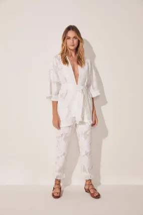 Jacquard Coconut Tree Short Kimono Cape With Fringes E4628A1710