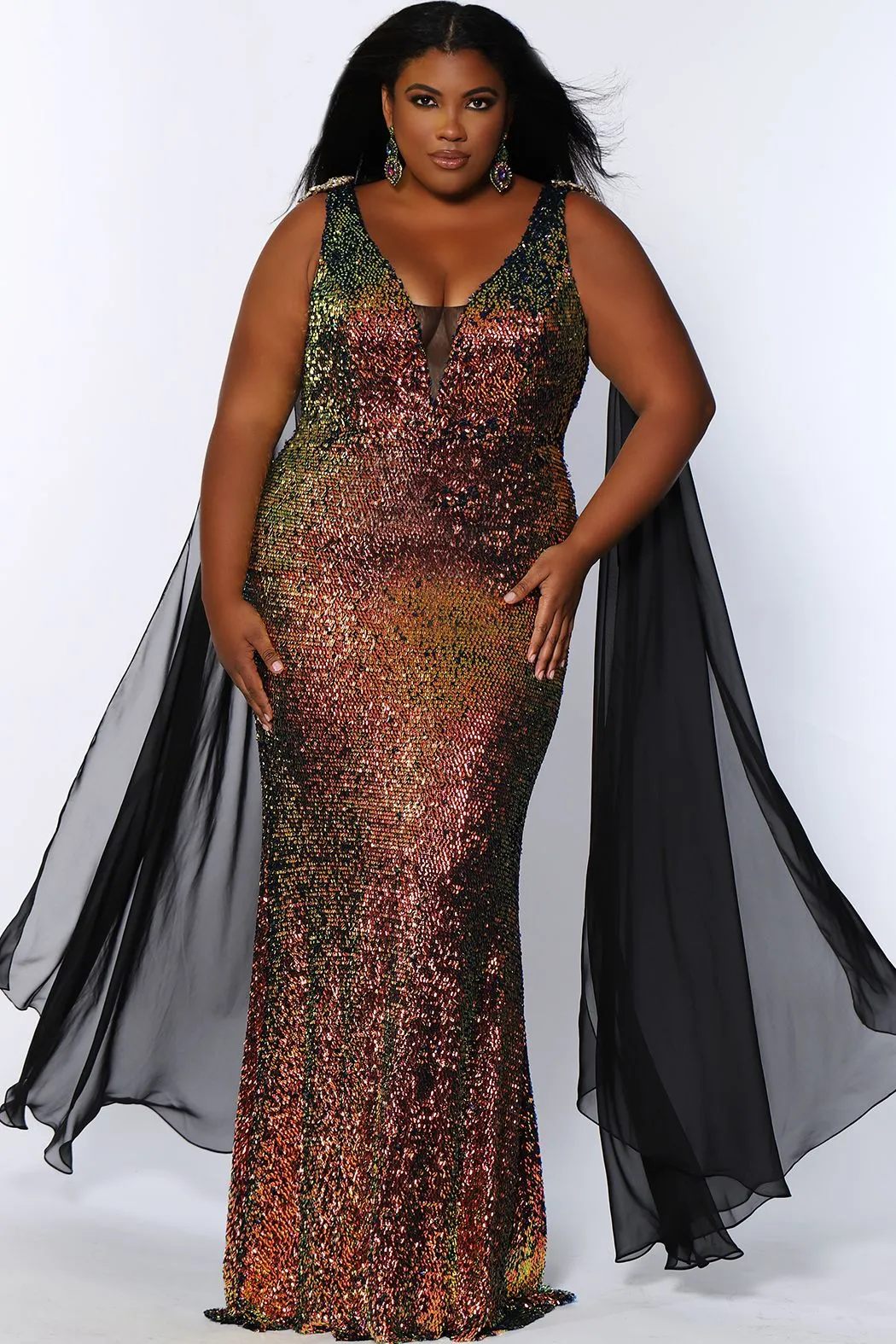 Johnathan Kayne Sydney's Closet JK2109 Lilac Prom Dress Size 20 sequin cape plus sized