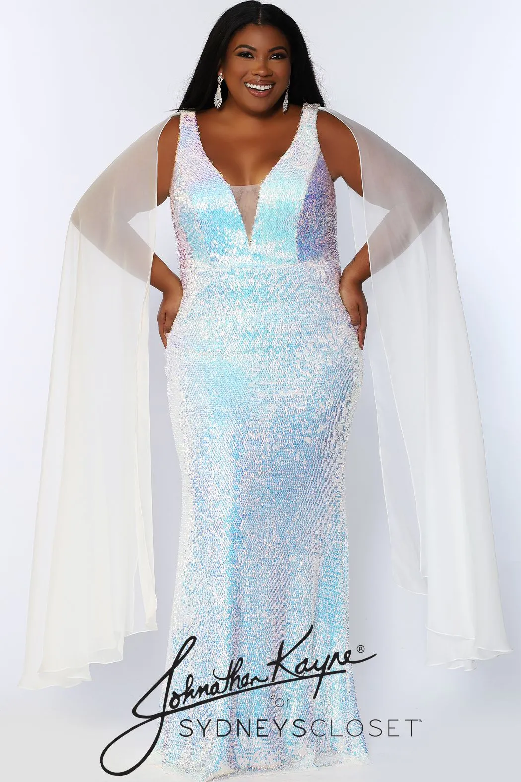 Johnathan Kayne Sydney's Closet JK2109 Lilac Prom Dress Size 20 sequin cape plus sized