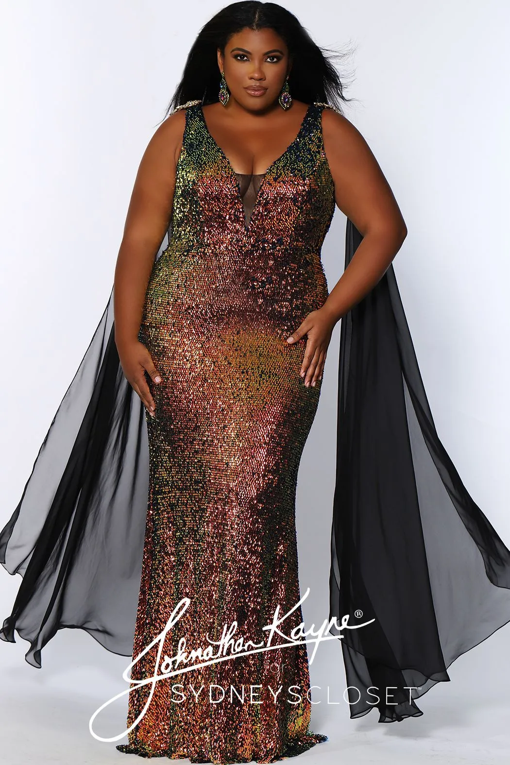 Johnathan Kayne Sydney's Closet JK2109 Lilac Prom Dress Size 20 sequin cape plus sized