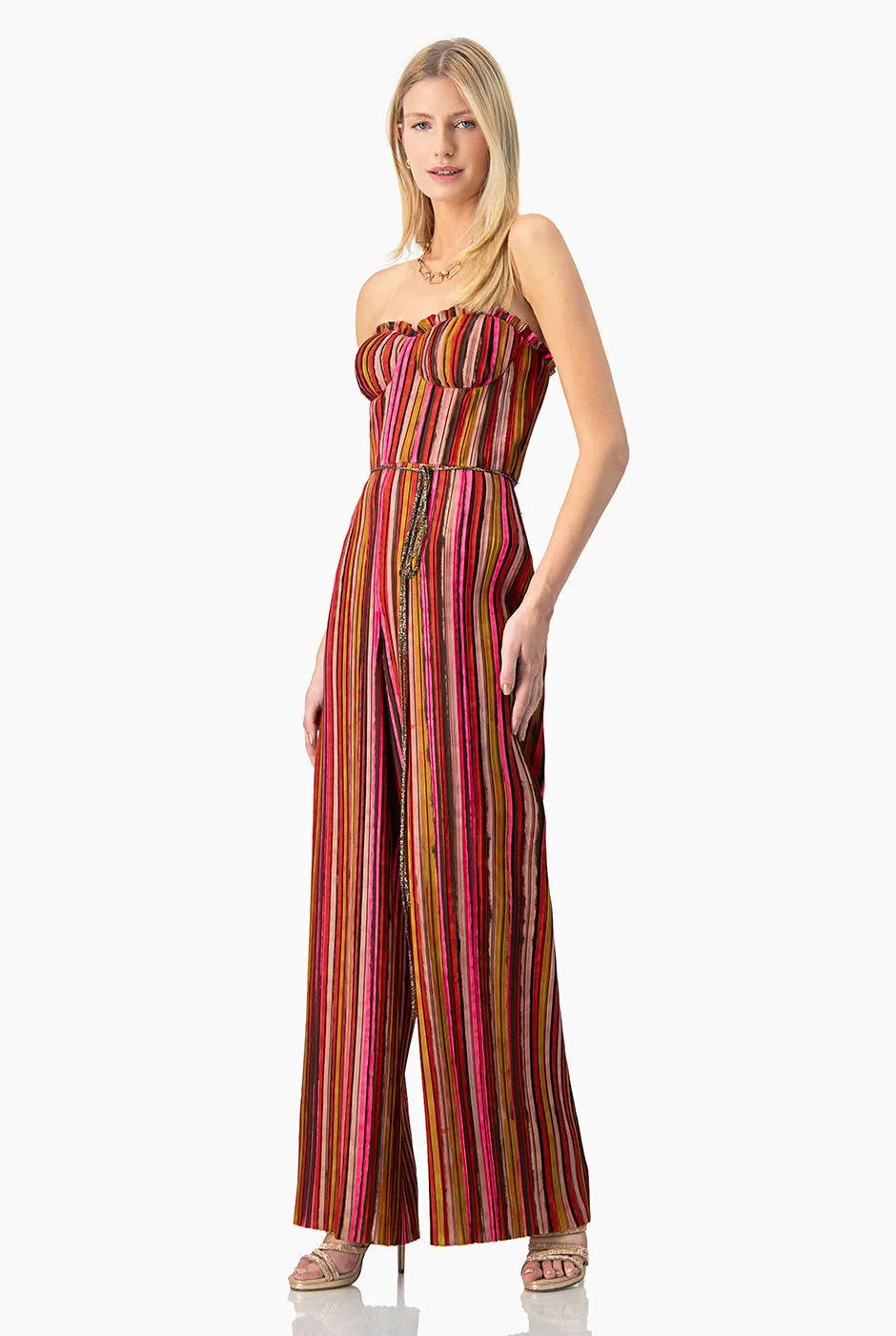 Jumpsuit strapless de pierna amplia