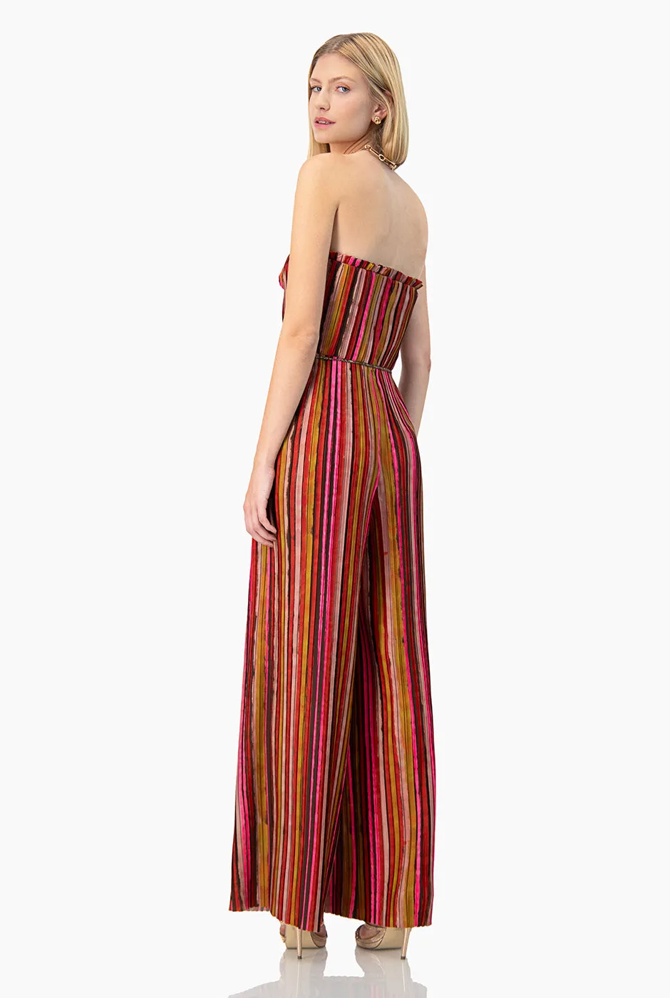 Jumpsuit strapless de pierna amplia