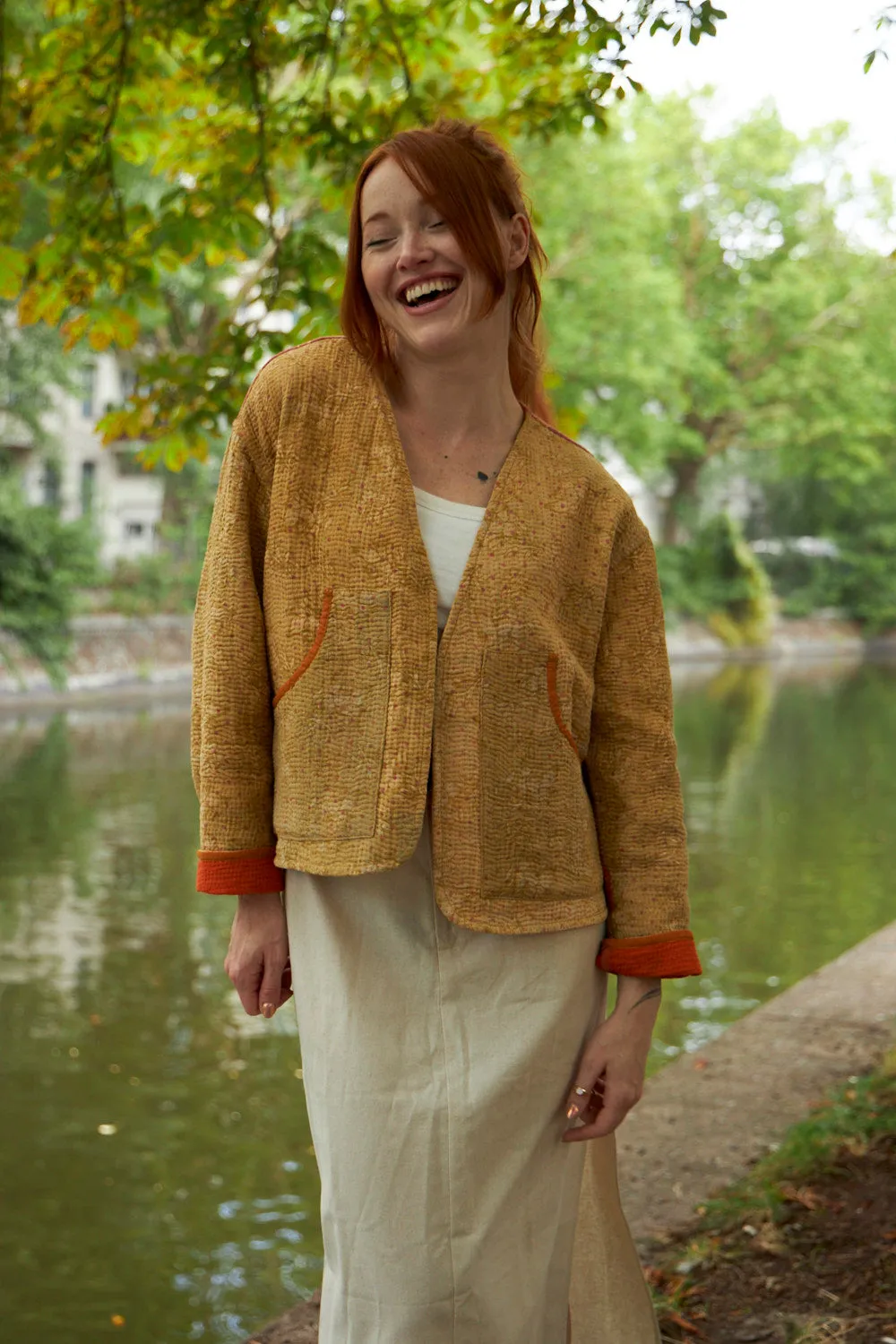 kantha vintage vest with sleeves shreyi