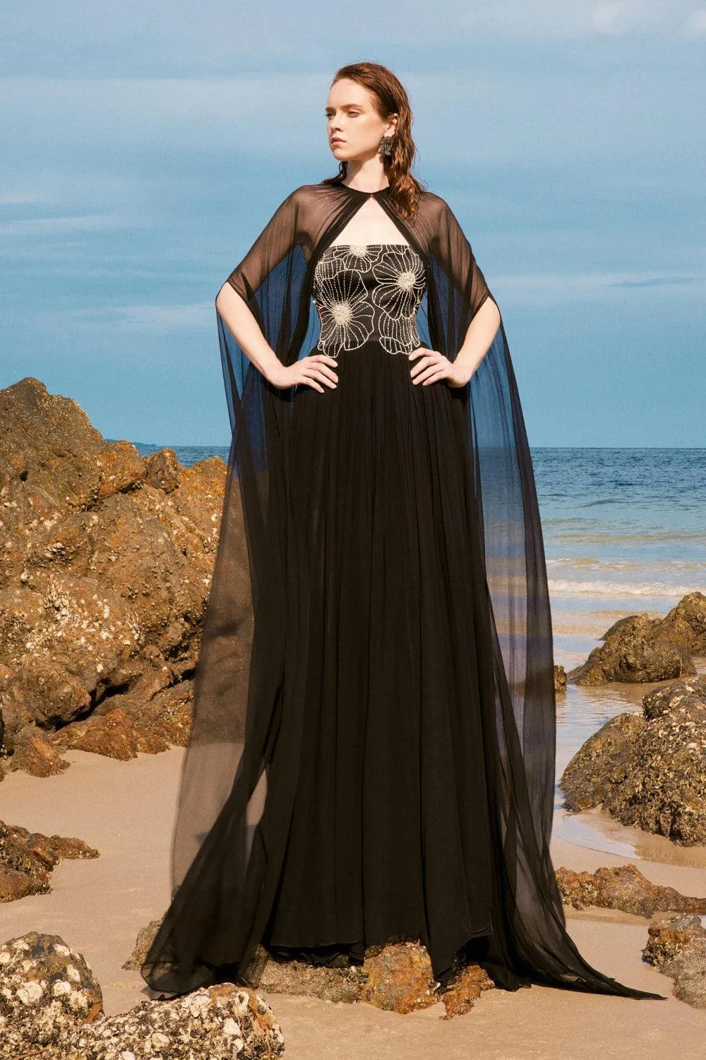 Katherine Gathered Straight Across Neck Chiffon Floor Length Dress