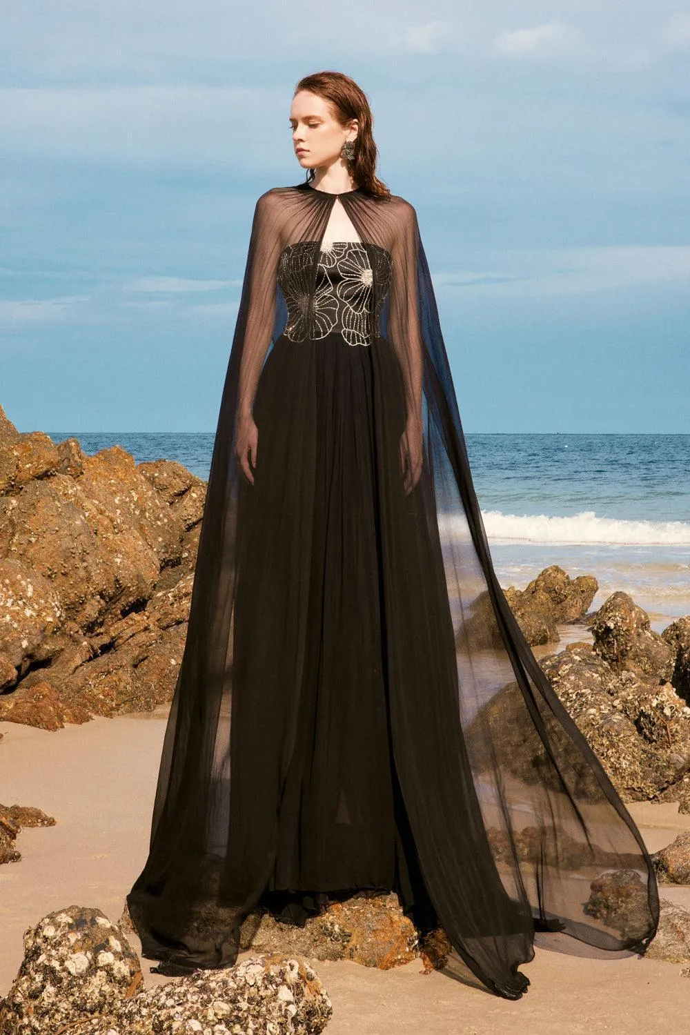 Katherine Gathered Straight Across Neck Chiffon Floor Length Dress