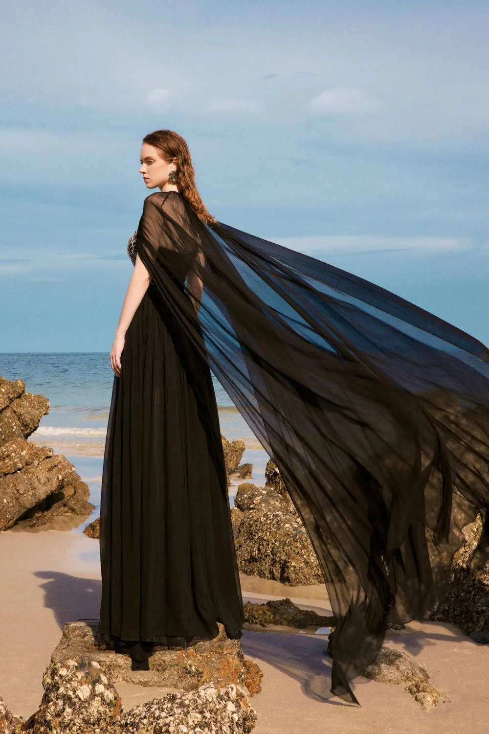 Katherine Gathered Straight Across Neck Chiffon Floor Length Dress