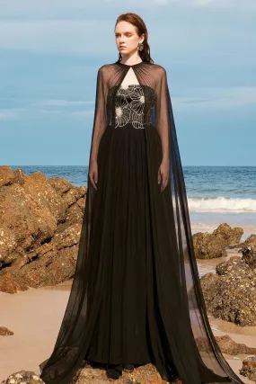 Katherine Gathered Straight Across Neck Chiffon Floor Length Dress