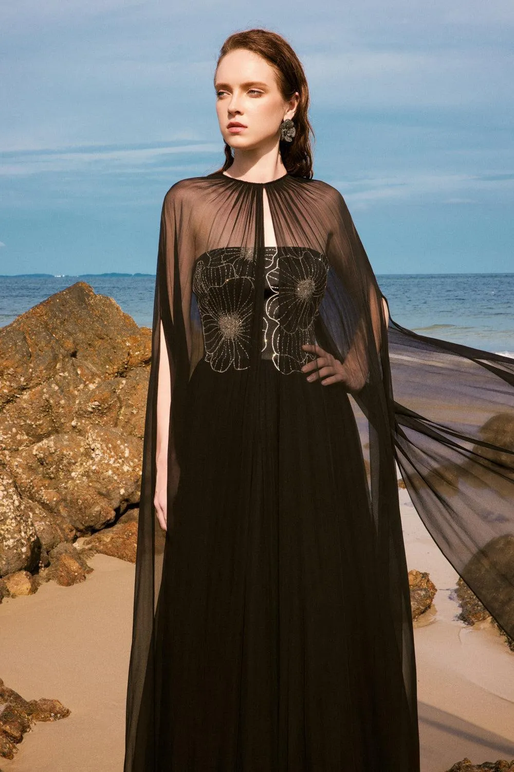 Katherine Gathered Straight Across Neck Chiffon Floor Length Dress