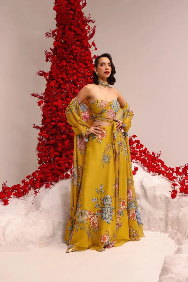 Khwaish yellow skirt jacket set