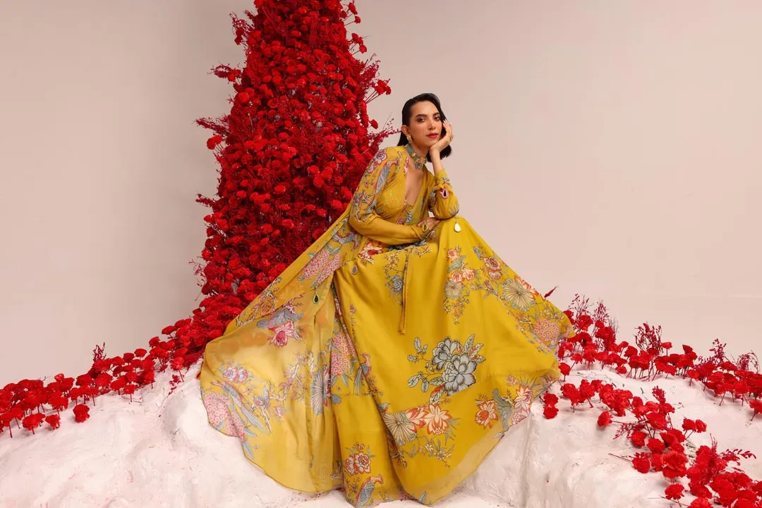 Khwaish yellow skirt jacket set