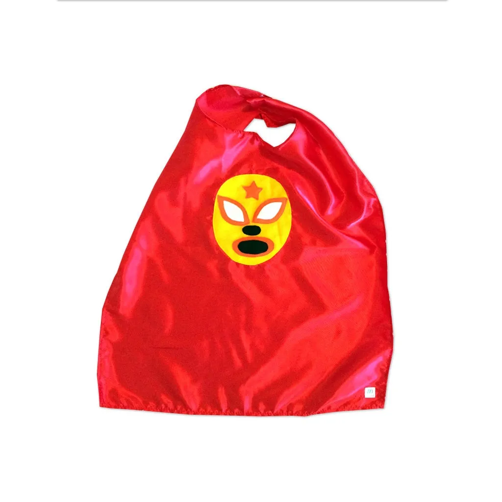 Kid's Cape and Shirt- Luchador Amarillo - Yellow Mexican Wrestler Toddler T-Shirt & Red Cape Combo