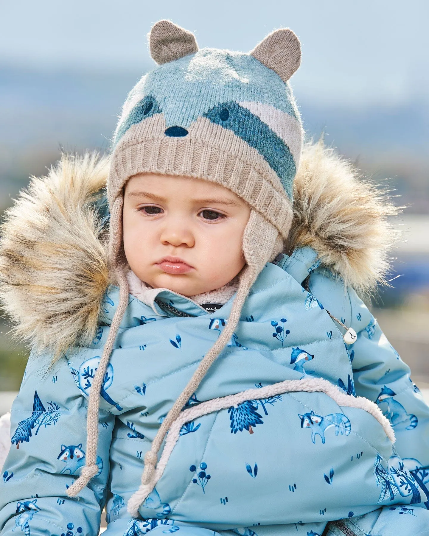 Knit Hat With Ears Racoon Face