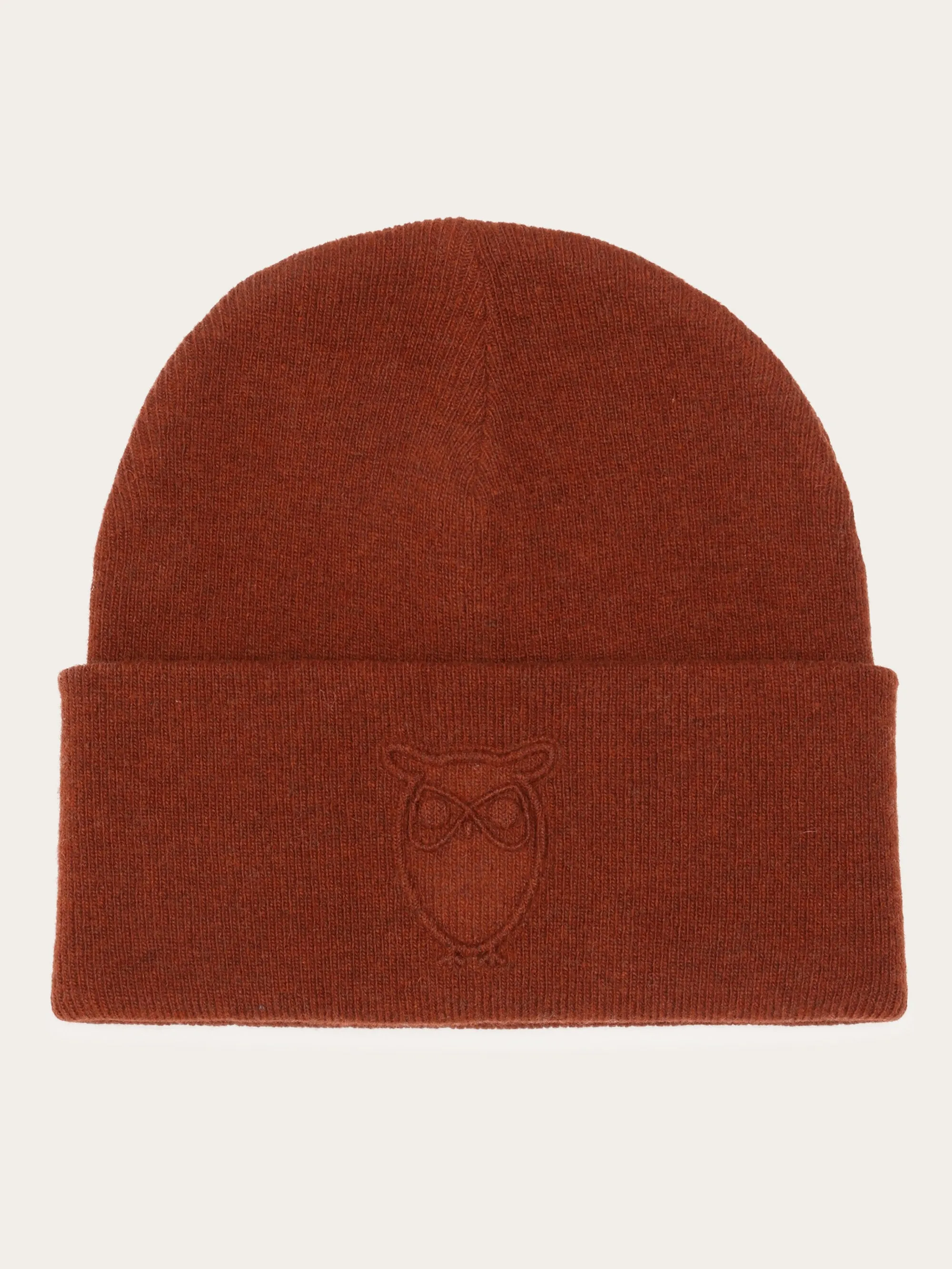 Lambswool Logo Embossed Beanie RWS - Fired Brick