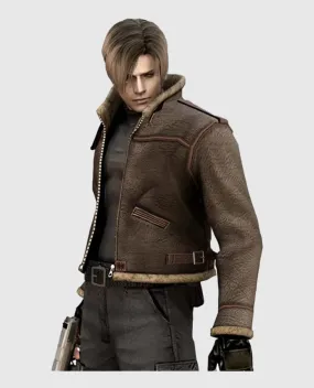Leon Kennedy Resident Evil 4 Shearling Leather Jacket