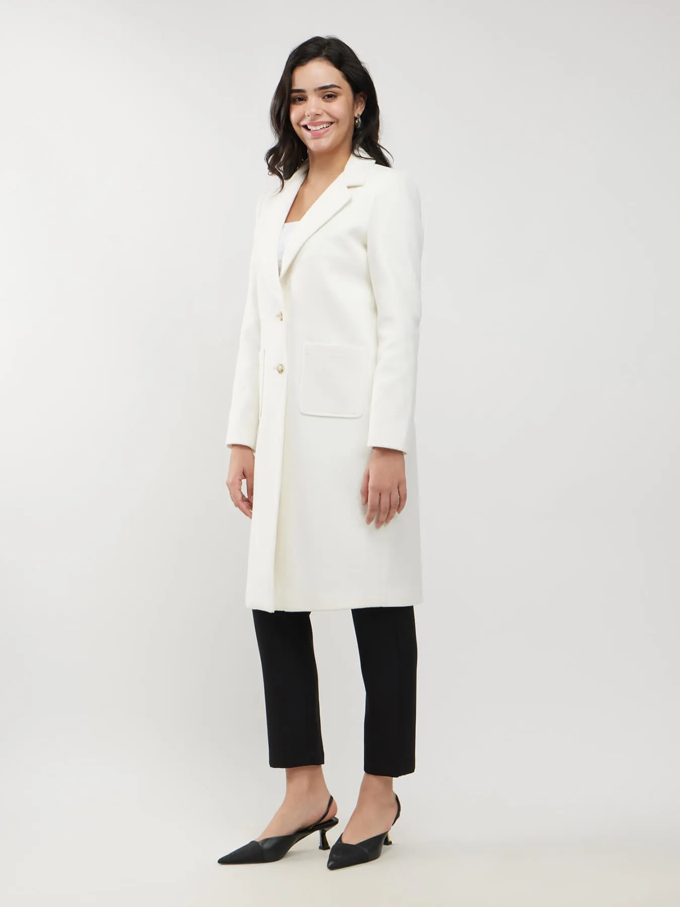 Long Felted Overcoat - Off White