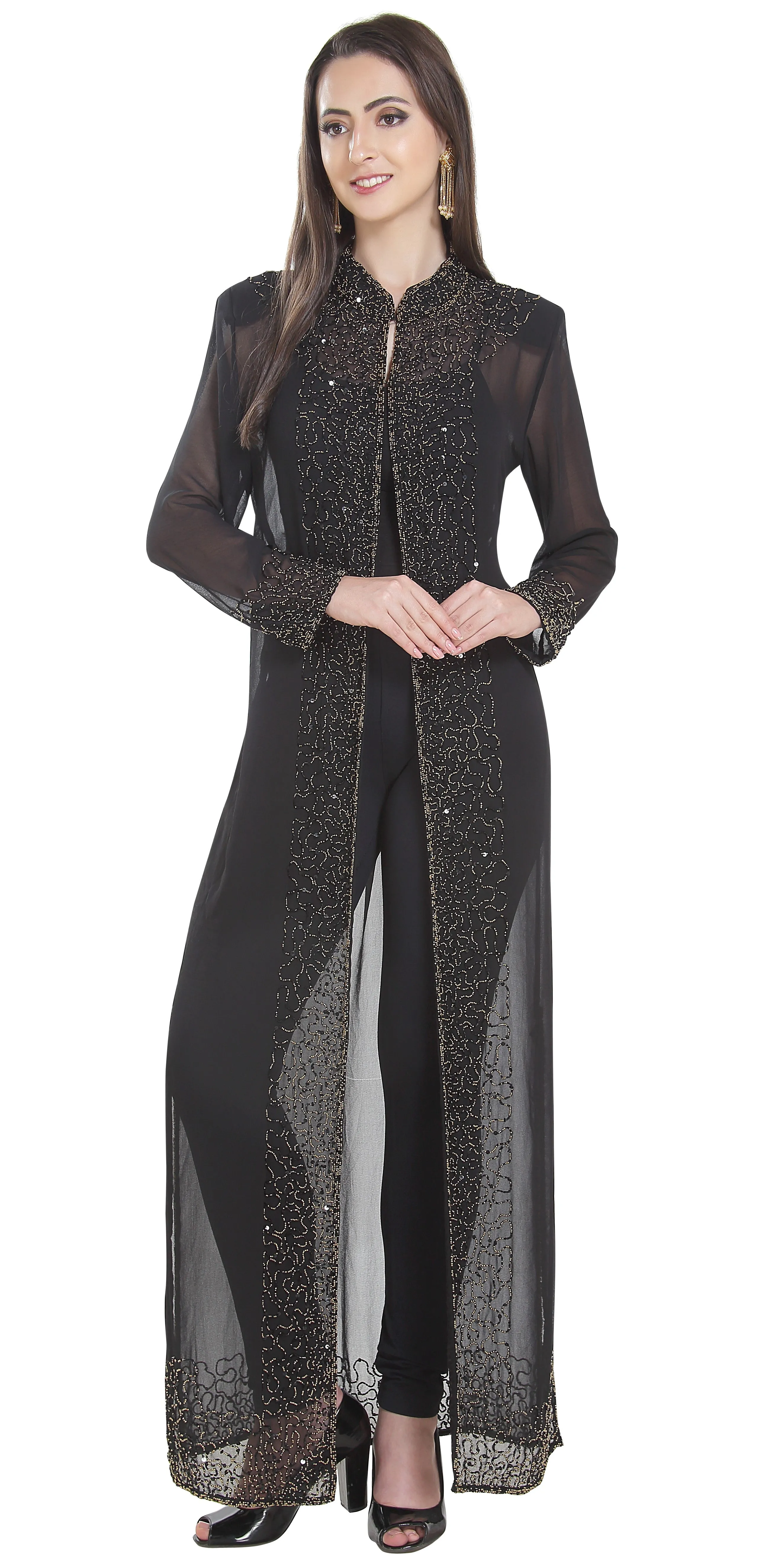 Long Overcoat Jacket With Embroidery