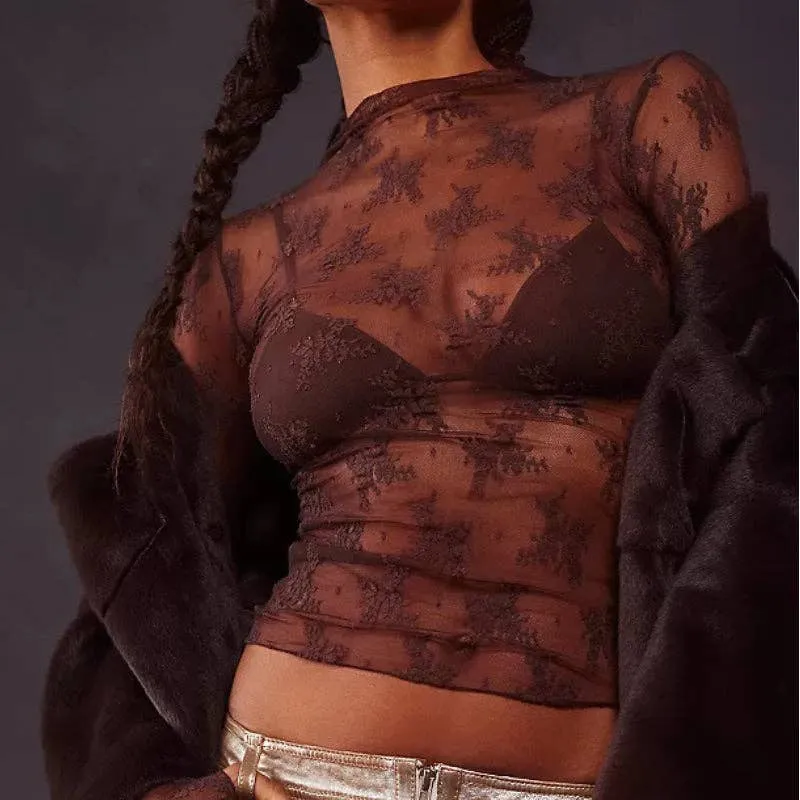 Lux Layering Floral Lace See Through Mesh Top Blouse