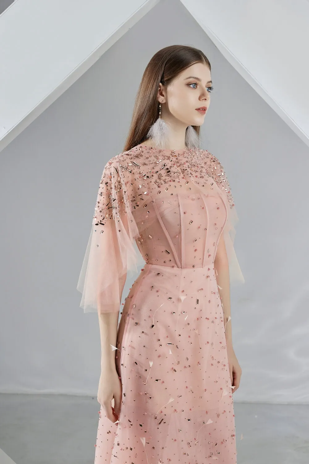 Mariam Straight Flare Sleeved Organza Midi Dress