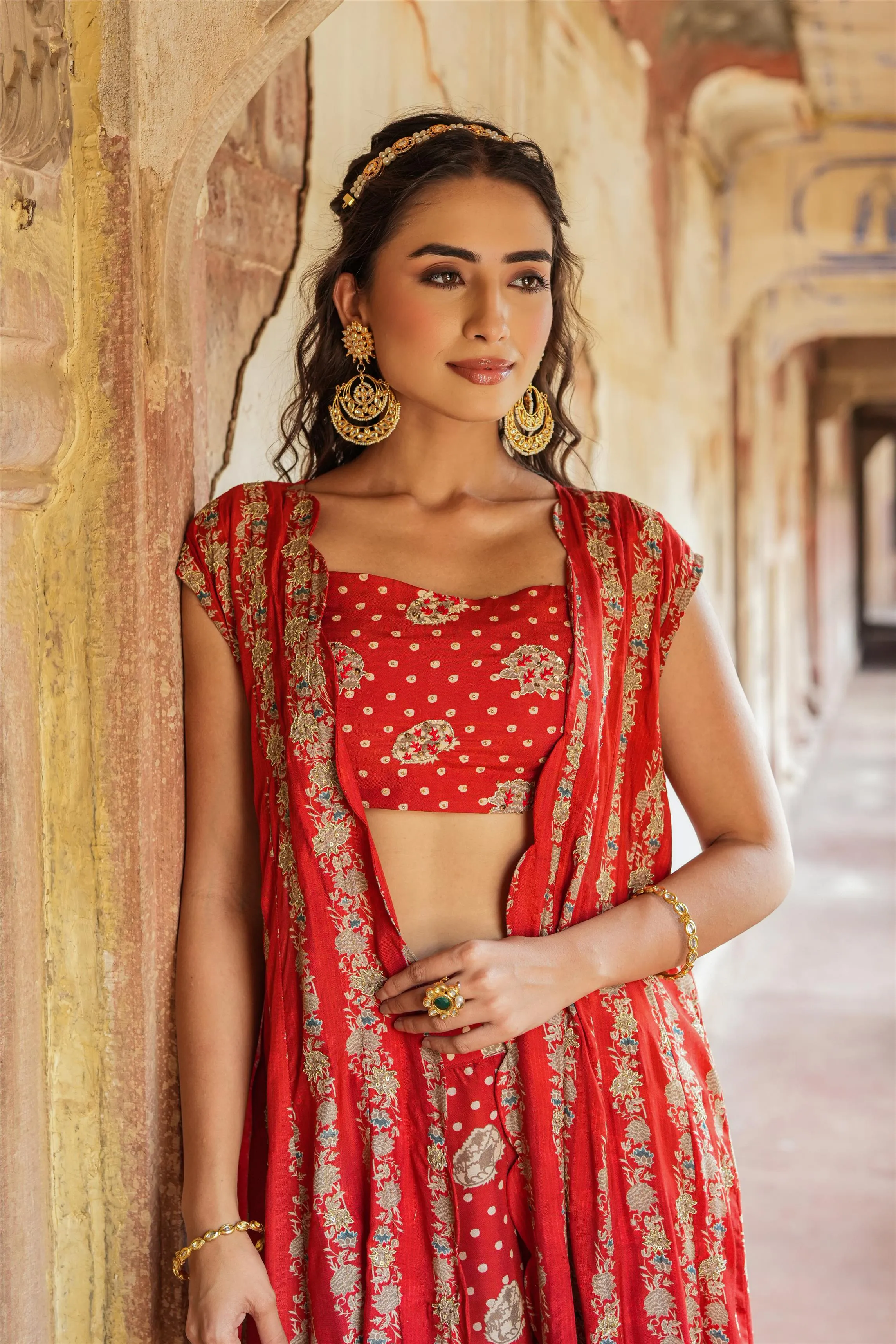 Maroon Muslin Silk Printed Palazzo Set With Cape