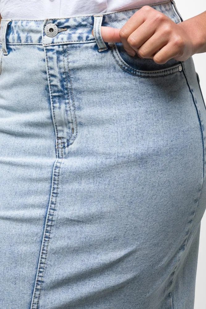 Maxi Denim Skirt With Front Slit Light Blue