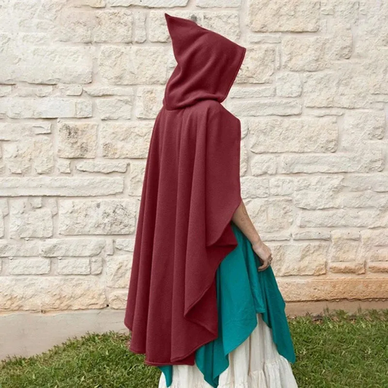 Medieval Short Velvet Witch Wizards Hooded Cloak