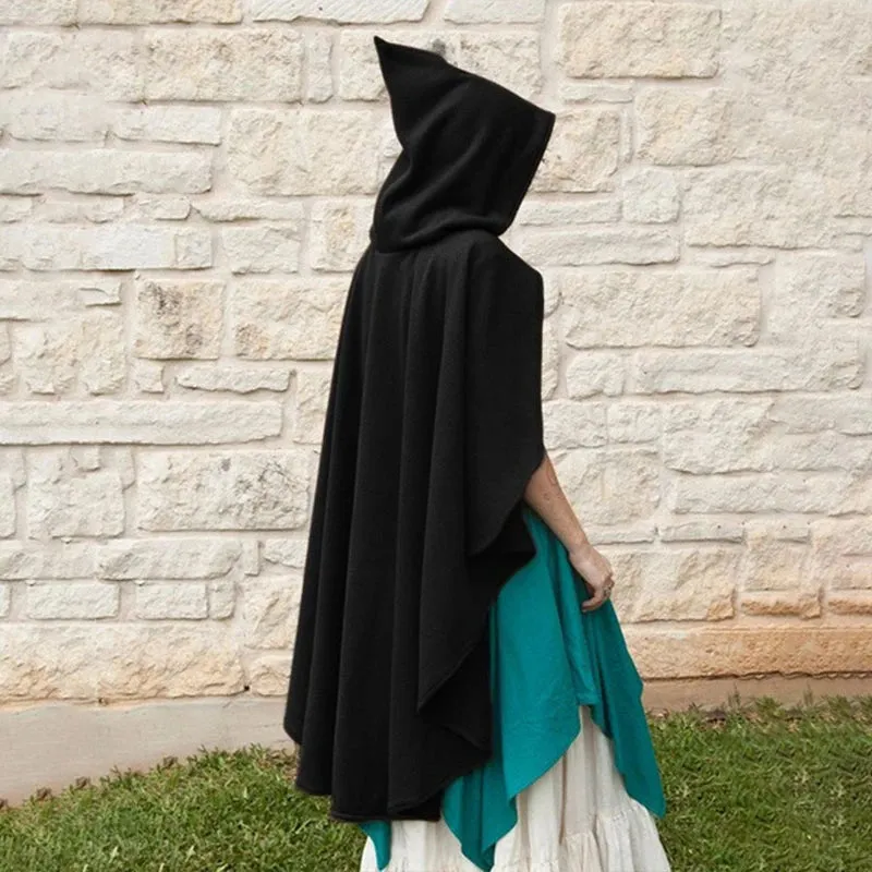Medieval Short Velvet Witch Wizards Hooded Cloak