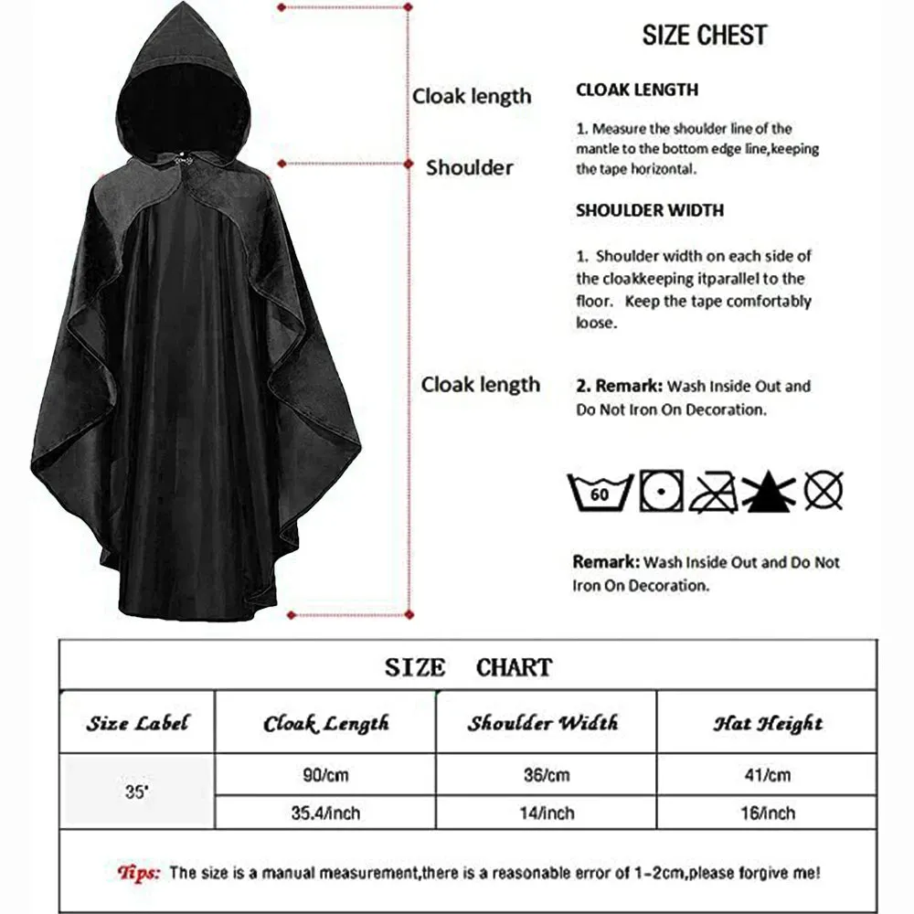 Medieval Short Velvet Witch Wizards Hooded Cloak