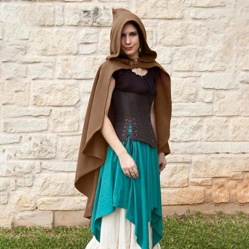 Medieval Short Velvet Witch Wizards Hooded Cloak